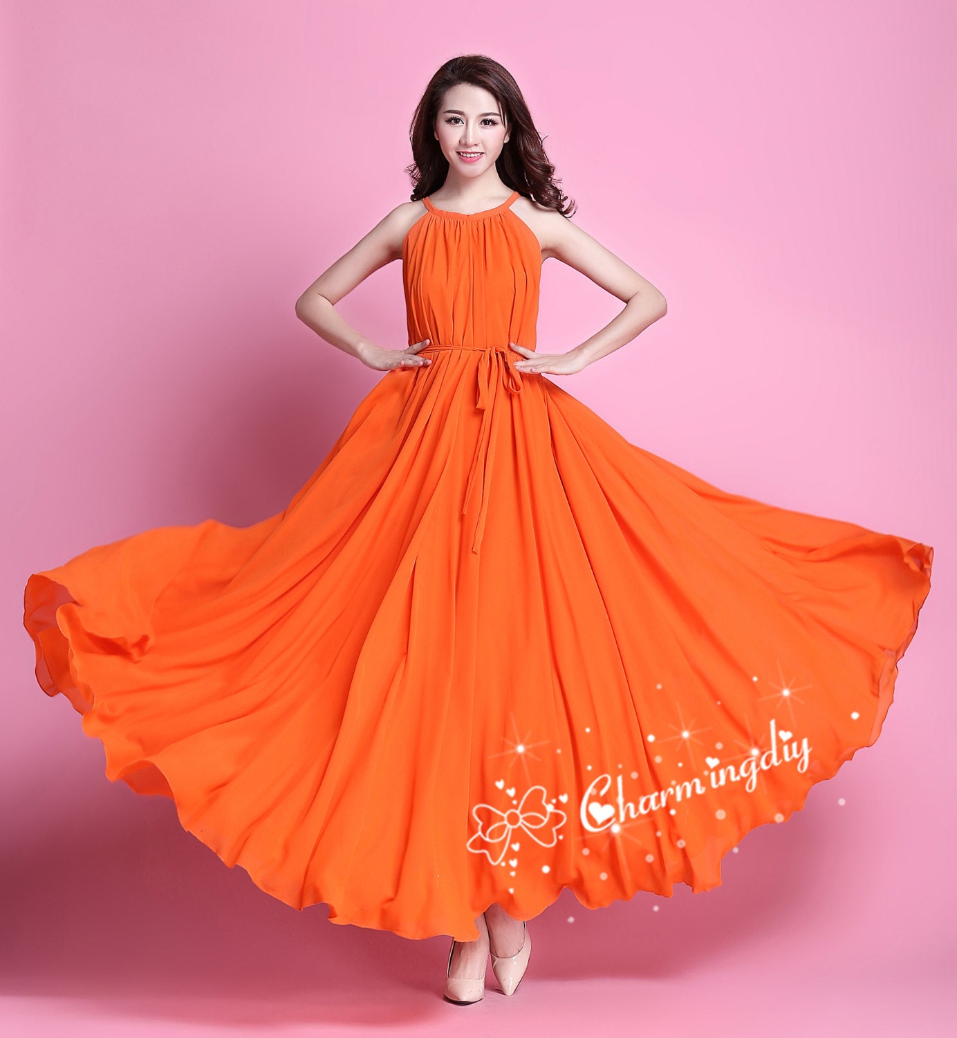 110 Colors Chiffon Orange Long Party Dress Wedding Lightweight - Etsy