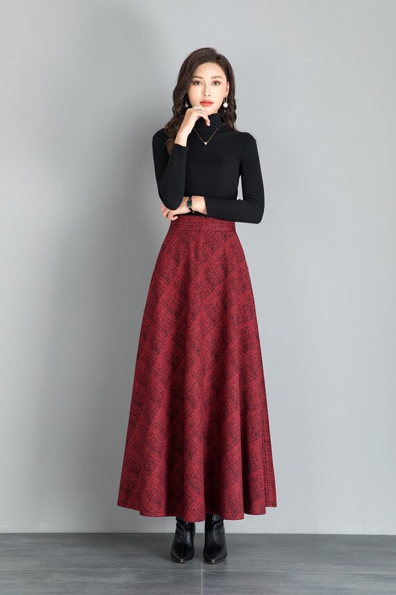 Red Grid Wool Skirt Long Woolen Wool Party Skirt Evening Wedding Big Hem Dress Women Skirt Maxi Skirt Custom Size Etsy