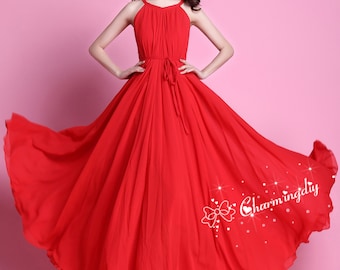 Vestido largo de gasa roja: vestido ligero para bodas de verano