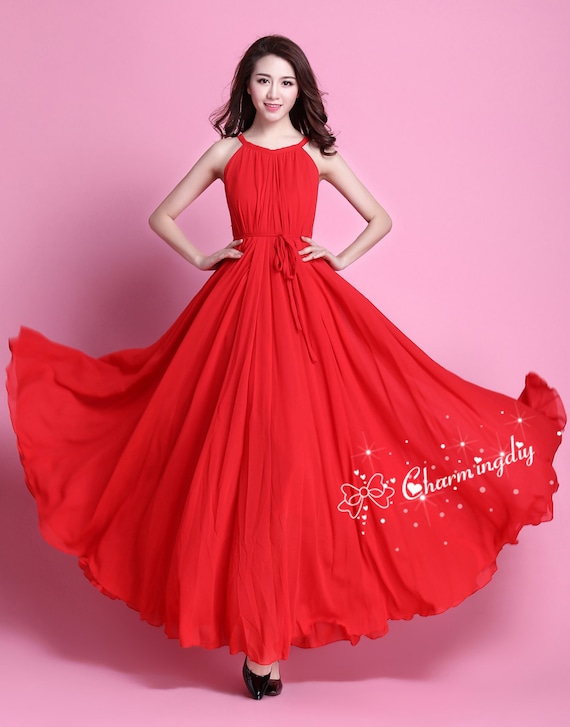 110 couleurs mousseline de soie rouge longue robe de soiree de mariage robe d ete legere vacances d ete robe de plage robe de demoiselle d honneur jupe longue Etsy France