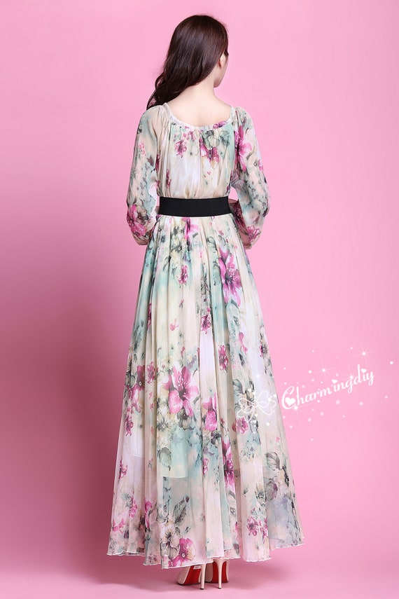 slim fit dress slacks Black Floral Long Sleeve Maud Midi Dress main image 1