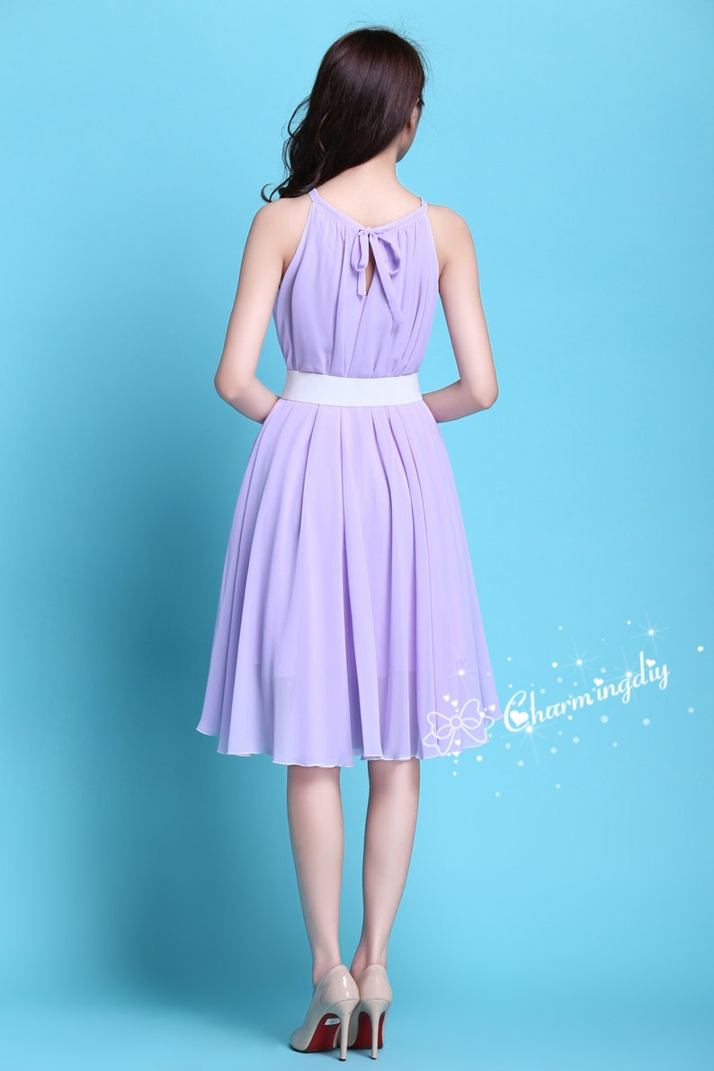 110 Colors Chiffon Light Purple Knee Dress, Party Dress, Wedding Lightweight Sundress Summer Holiday Beach Dress Bridesmaid Dress Skirt image 5