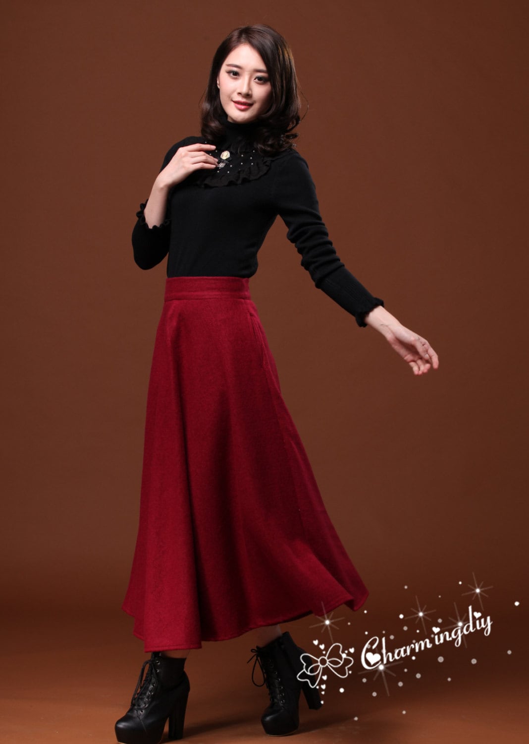 7 Colors Autumn Wine Red Burgundy Long Woolen Wool Party