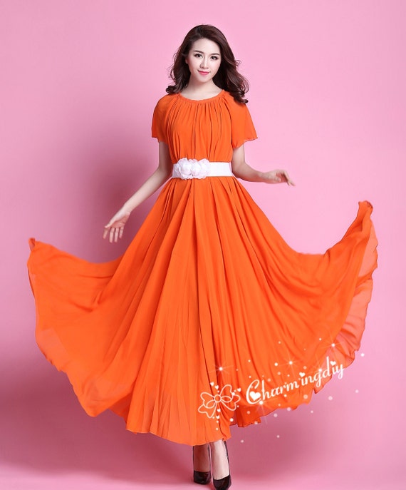 short sleeve orange dress Orange Game Day Short Sleeve Tiered Dress