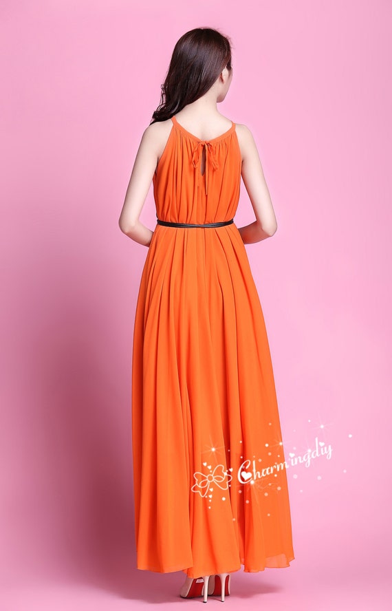 orange flowy maxi dress Designer Bright Orange Maxi Dress main image 0