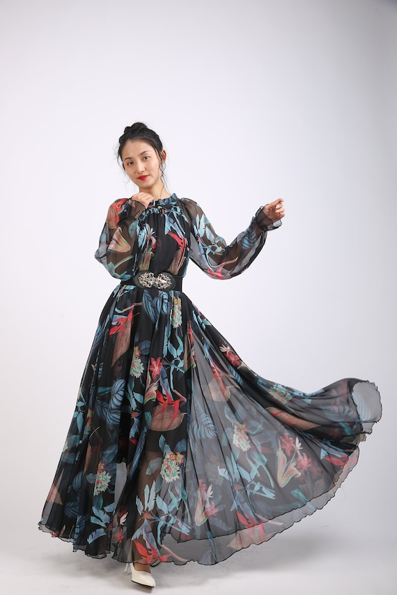 knee length dresses for ladies Long Sleeves Floor Length Chiffon Mother Of The Bride Dress