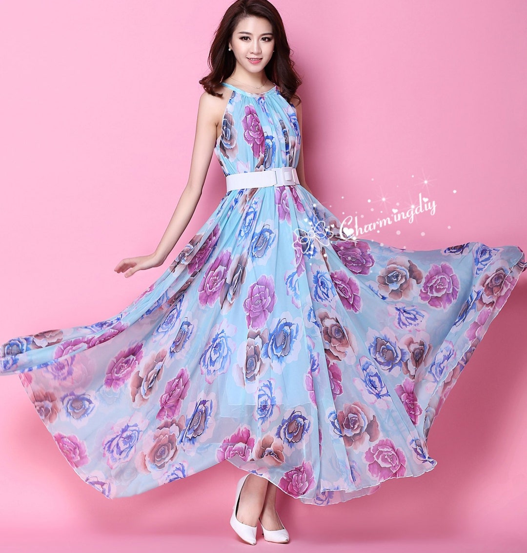 blue dress with pink roses Scalloped Wedgewood Blue Dress 3M