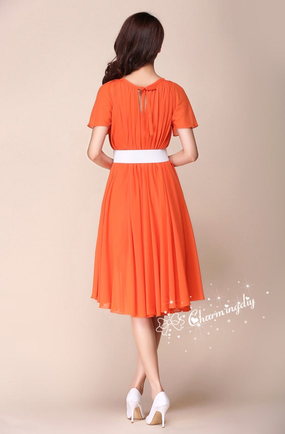 short orange chiffon dress V Neck Halter Orange Chiffon Short Party Dress 2025