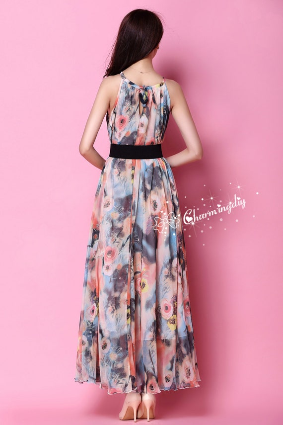 sachin and babi light blue dress Raymi Blue Floral Chiffon Maxi Dress - US 12