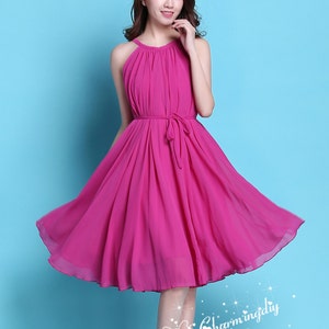 110 colori in chiffon rosa con gonna al ginocchio, abito da sera, matrimonio, prendisole leggero, vacanze estive, abito premaman, gonna da damigella d’onore