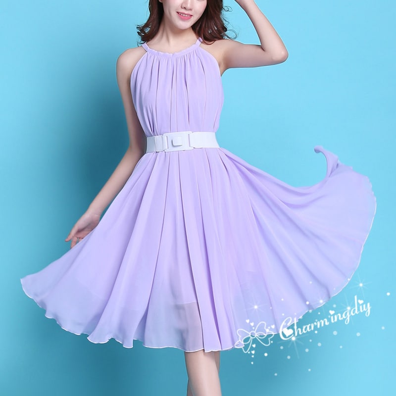 Purple Floral Ruffled Chiffon Slip Dress