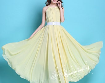 110 Colors Chiffon Light Yellow Long Party Dress Evening Wedding Sundress Maternity Summer Holiday Beach Dress Bridesmaid Dress Maxi Skirt