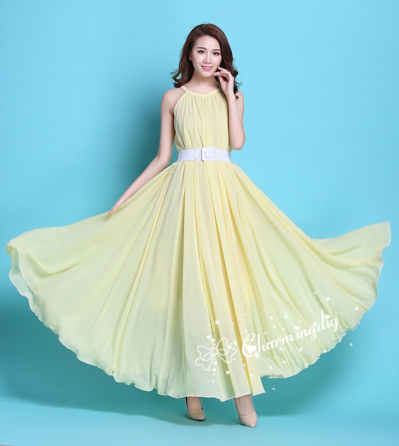 110 Colors Chiffon Light Yellow Long Party Dress Evening Wedding Sundress Maternity Summer Holiday Beach Dress Bridesmaid Dress Maxi Skirt 