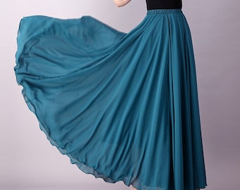100+ Colors Chiffon High Quality blue Long Party Skirt Evening Wedding Lightweight Summer Holiday Beach Bridesmaid Maxi Skirt