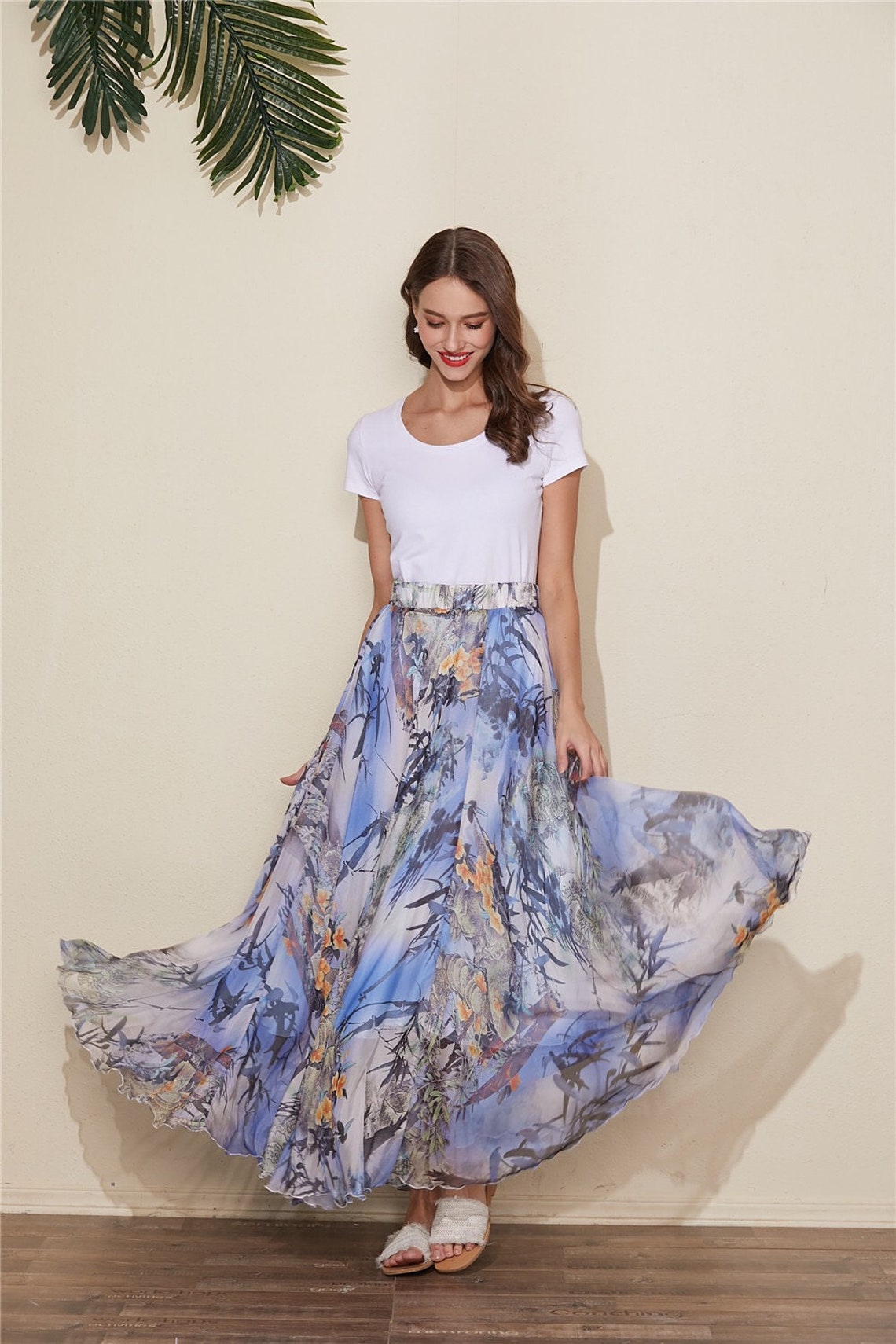 Special Edition Cotton Chiffon Long Skirt-Mimi Blue main image 1
