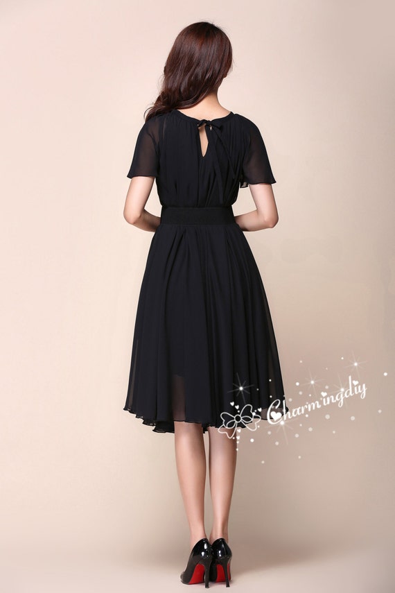 Black chiffon dress knee length online