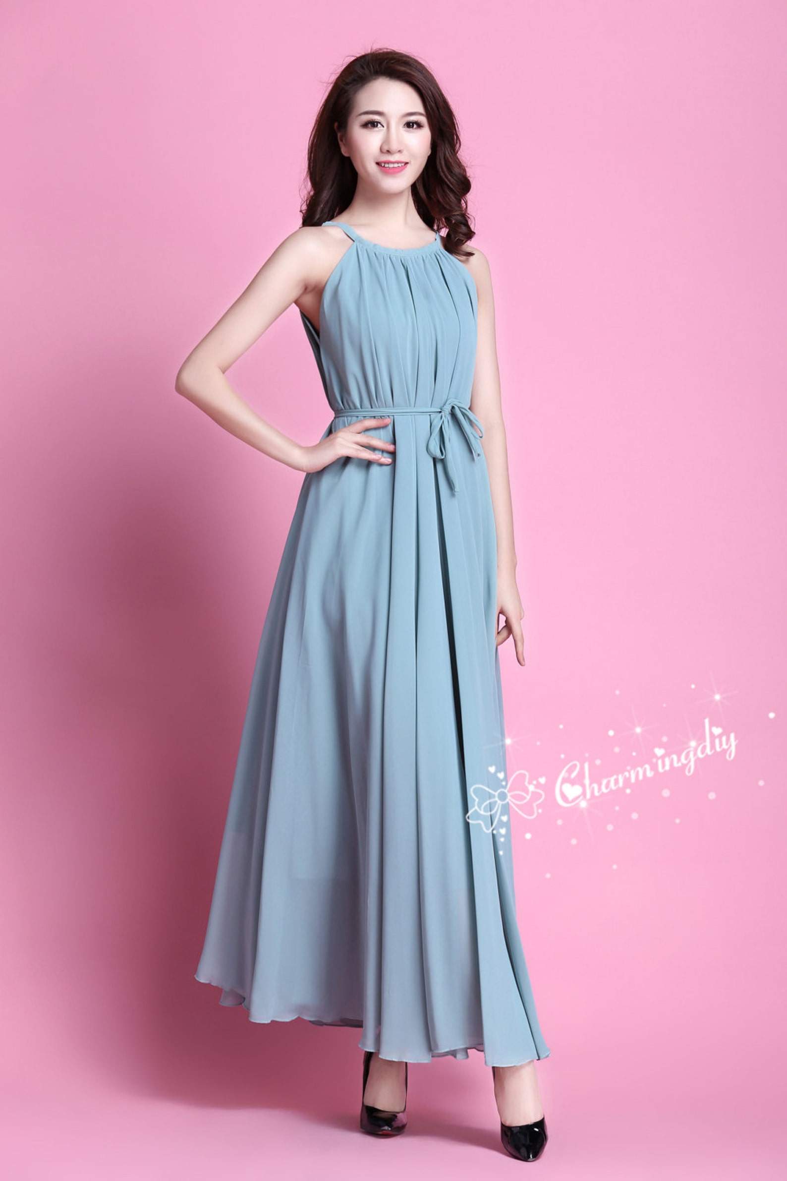 110 Colors Chiffon Bean Green Long Party Dress Evening Wedding Etsy