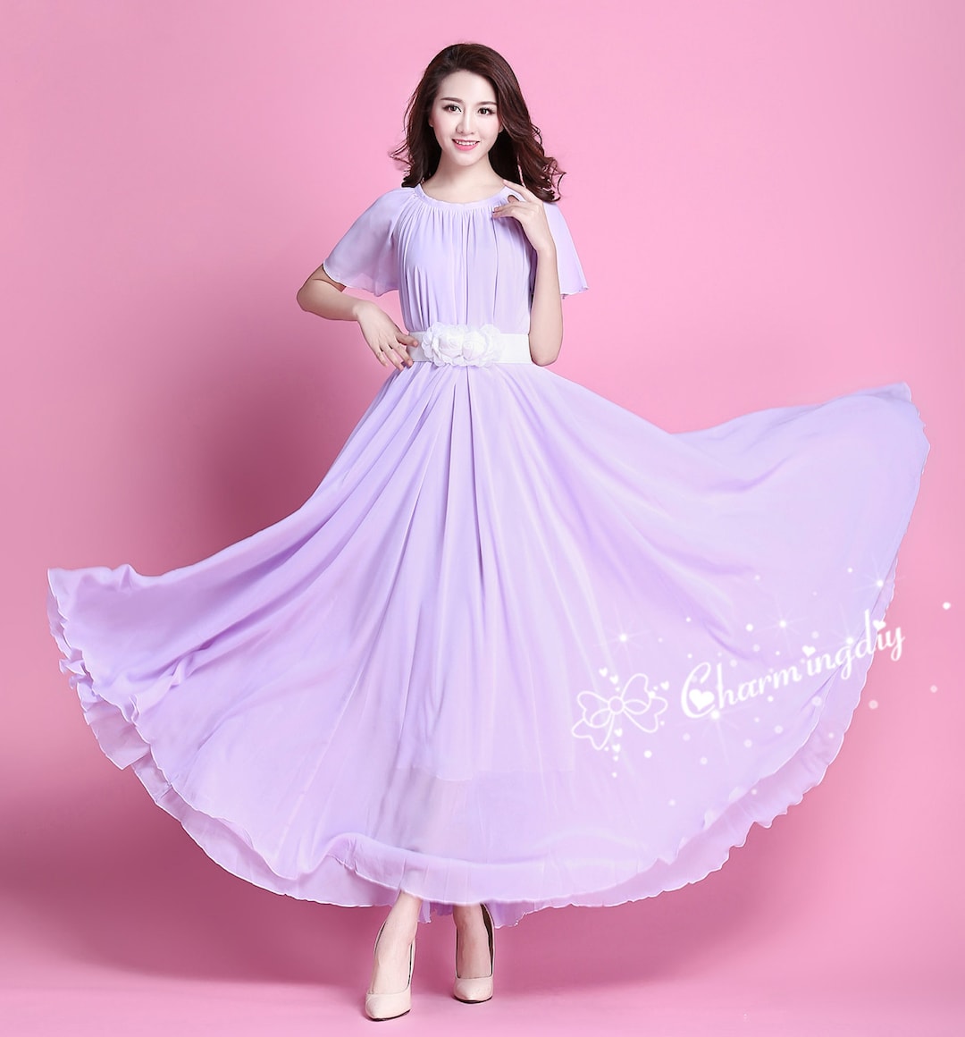 110 Colors Chiffon Light Purple Short Sleeve Long Party Dress - Etsy