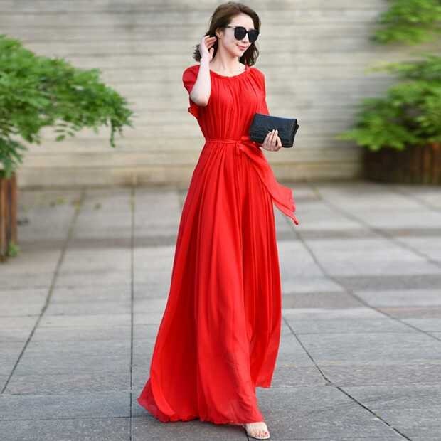 open lace back dress Unique V Neck Red Chiffon Long Prom Dress with High Slit, V Neck Red F –  abcprom main image 0