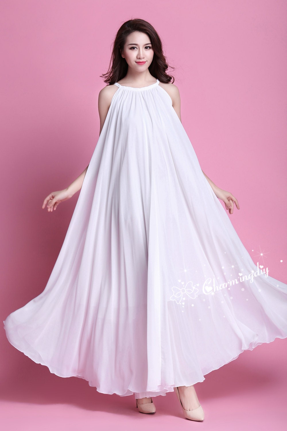 90 Colors Chiffon Dress White Sleeveless Long Party Dress - Etsy