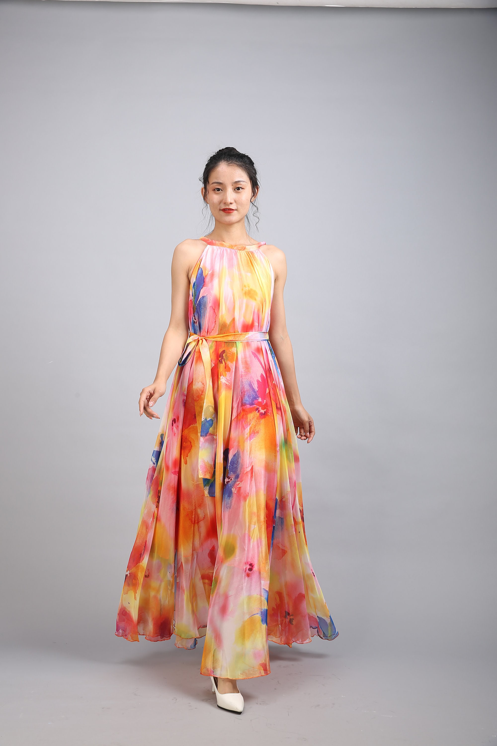 110 colors chiffon orange flower long dress Maxi dress | Etsy