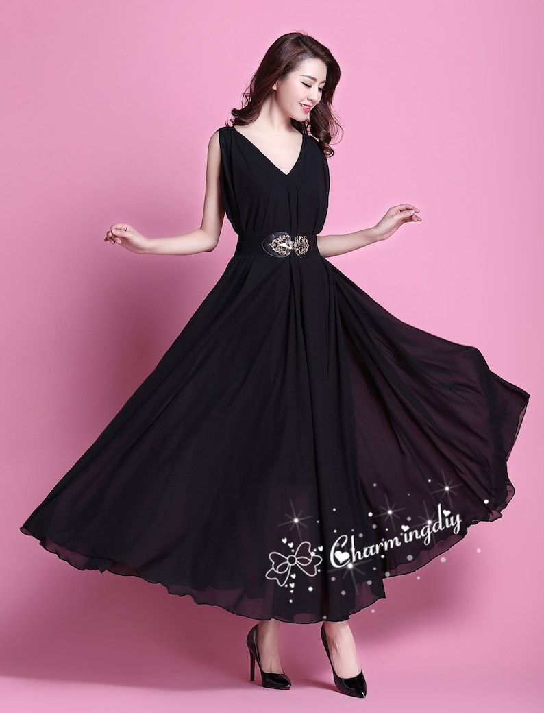 110 Colors Chiffon Black V Neck Long Party Dress Evening | Etsy