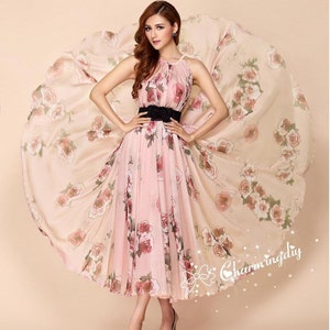 110 colors chiffon pink flower long dress, Maxi dress, summer dress, Custom dress, plus size dress, evening dress, Bridesmaid Dress image 3