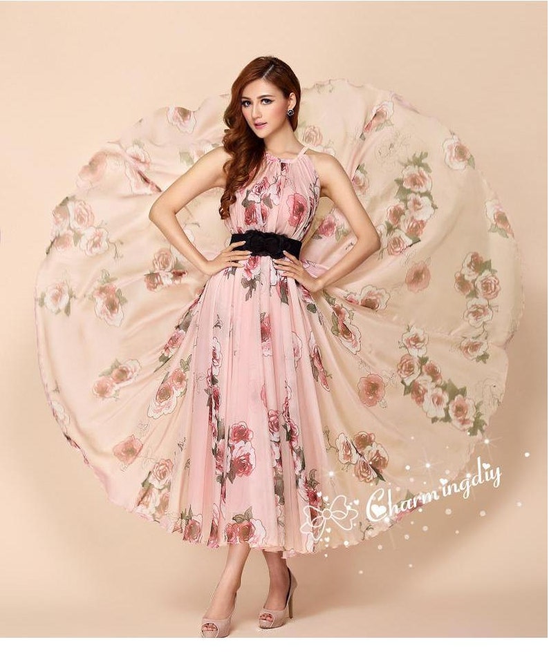 110 colors chiffon pink flower long dress, Maxi dress, summer dress, Custom dress, plus size dress, evening dress, Bridesmaid Dress image 3