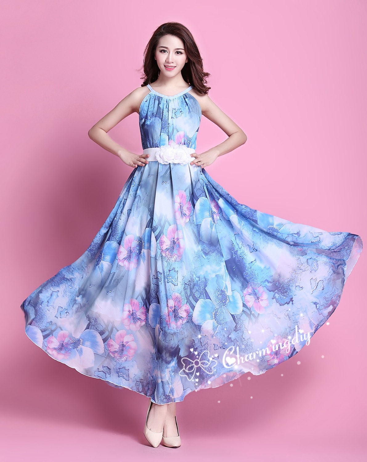 Saks Fifth Avenue Vintage Vivid Bright Pink 3D Flower Deep Blue Cotton –  Amarcord Vintage Fashion