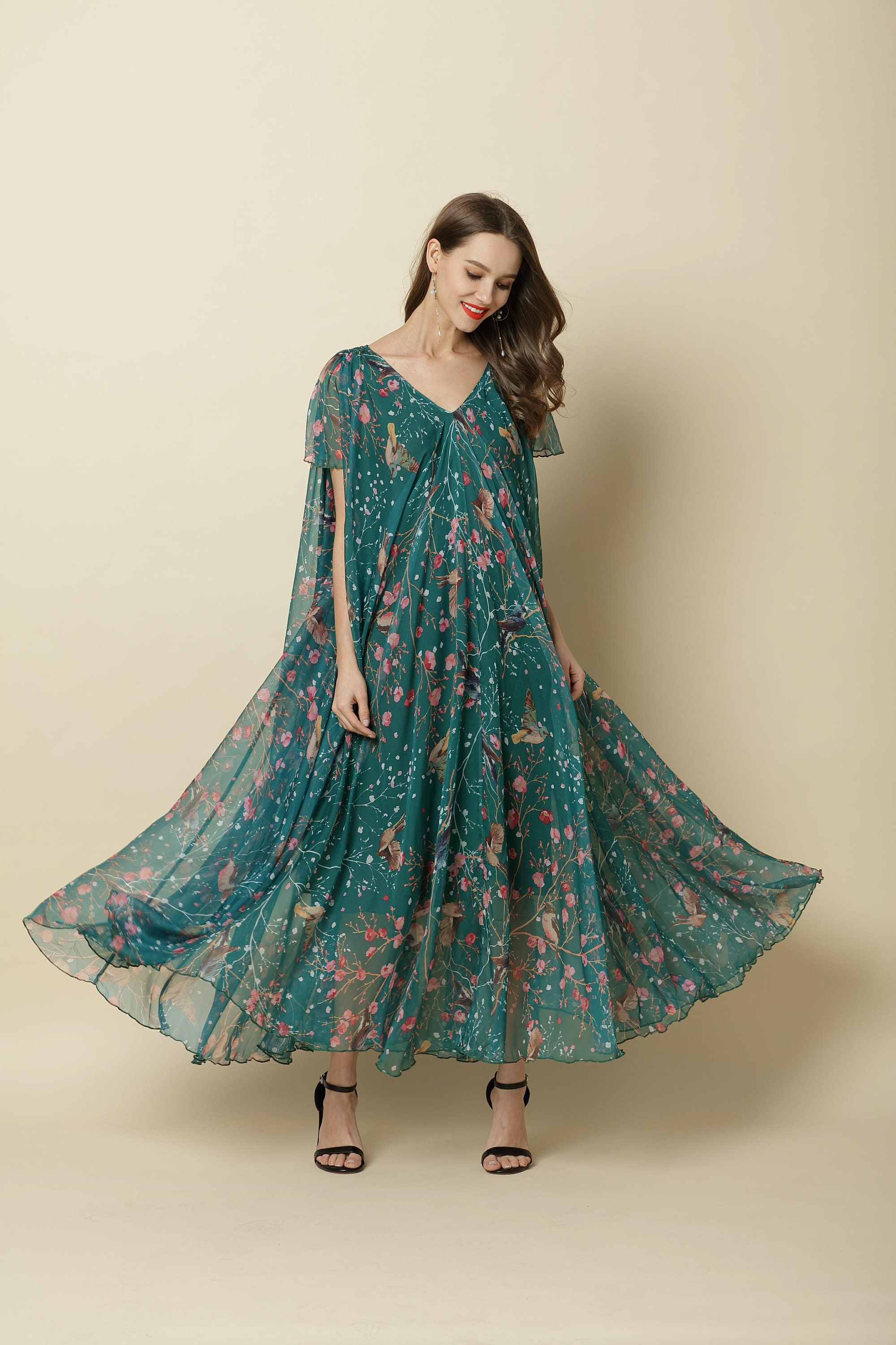 white christmas dresses Marie Mock Neck Maxi Dress | Dark Green Floral main image 0
