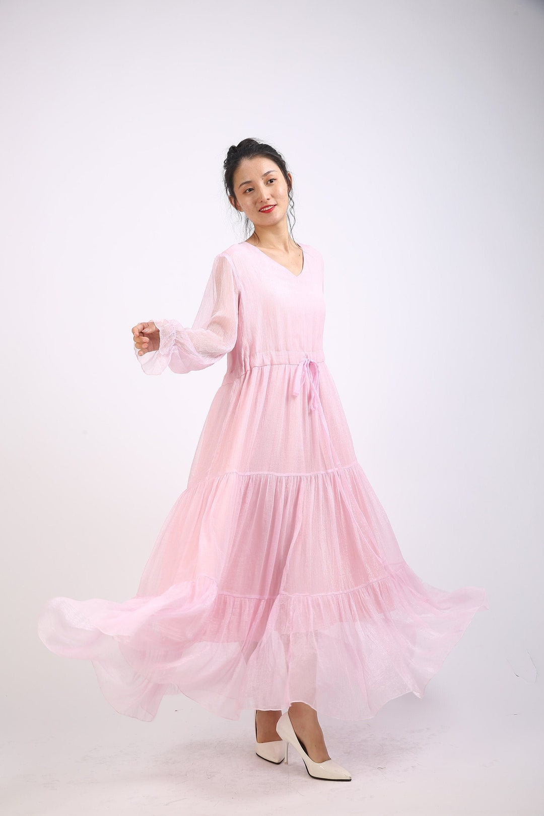 pink chiffon tea length dress Mac Duggal Women's Chiffon Sleeveless Fit & Flare Midi-Dress - Rose