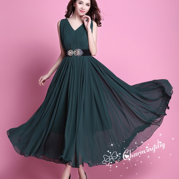 110 Colors Chiffon Dark Green Long Party Dress Evening Wedding Sundress Maternity Dress Summer Beach Dress Bridesmaid Dress Maxi Skirt