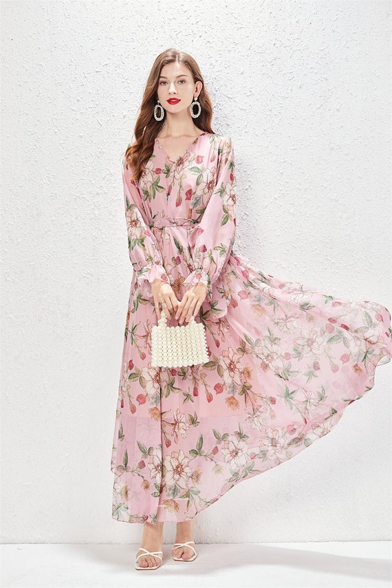 women's pink maxi dress with sleeves Ilyana Long Sleeve Maxi Dress - Pink