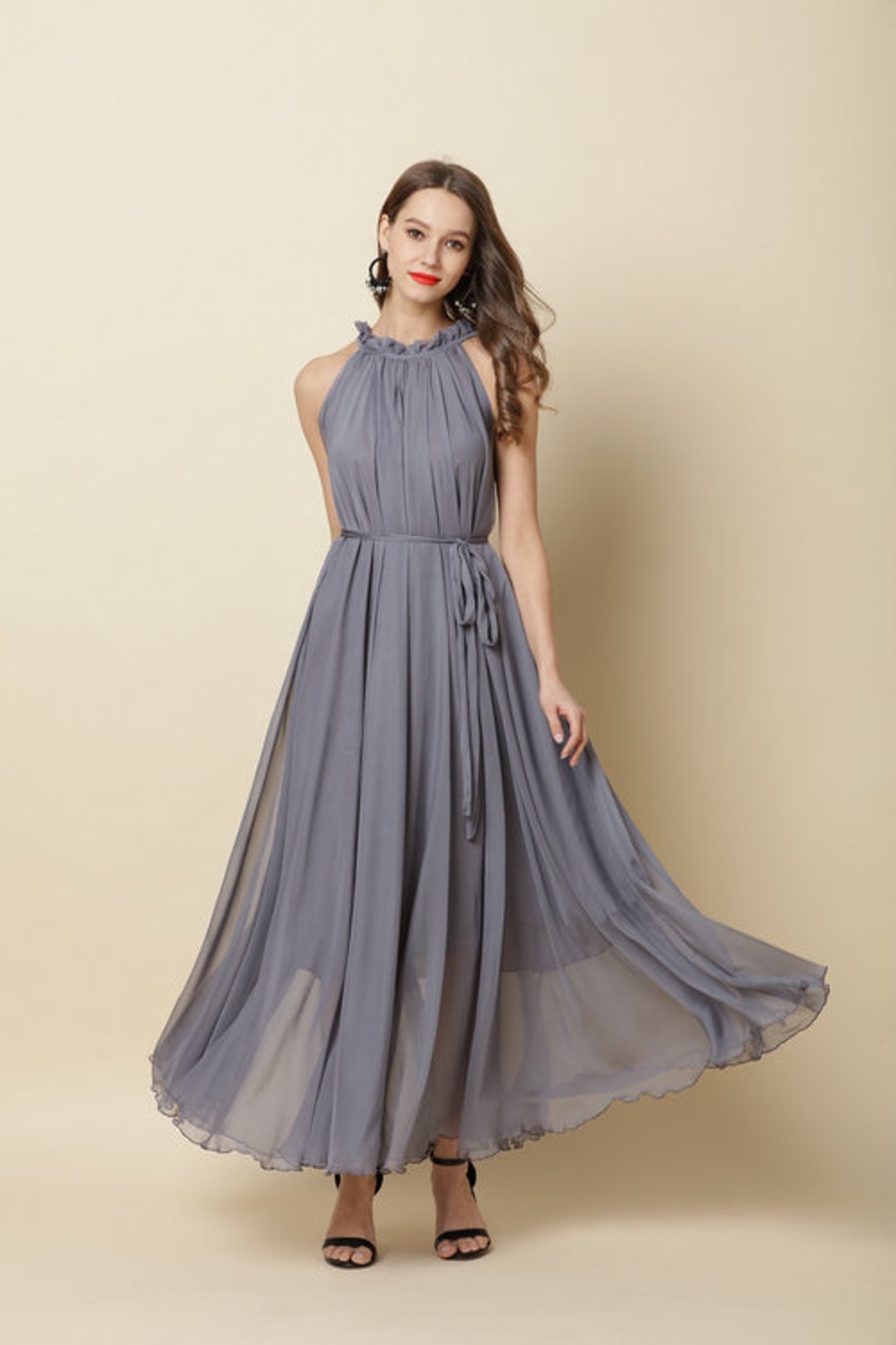 slim fit dress slacks Long Formal Halter Bridesmaids Chiffon Prom Dress