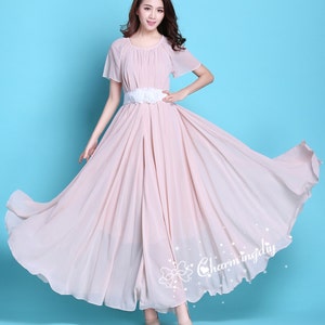 110 Colors Chiffon Pink Short Sleeve Long Party Dress Evening Wedding Sundress Summer Holiday Beach Dress Bridesmaid Dress Maxi Skirt