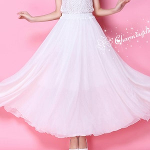 White Chiffon Maxi Skirt: Lightweight Wedding Bridesmaid Dress