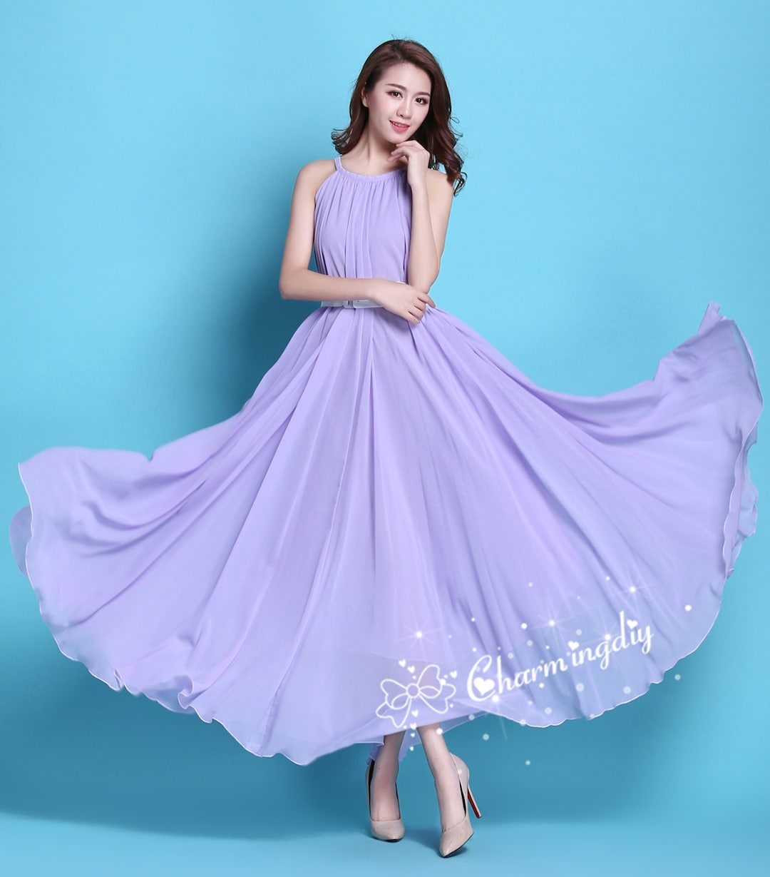 pastel purple maxi dress Light Purple Chiffon Maxi Dress: Party, Wedding, Maternity