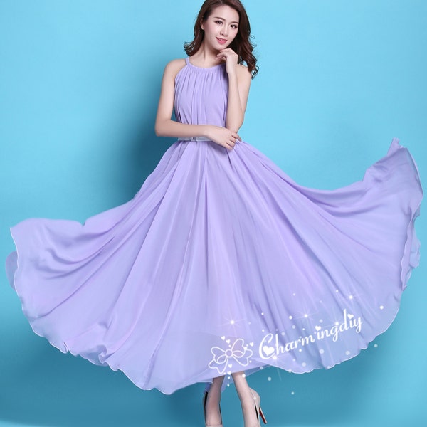 110 Colors Chiffon Light Purple Long Party Evening Wedding Lightweight Maternity Dress Sundress Summer Holiday Beach Dress Bridesmaid Dress