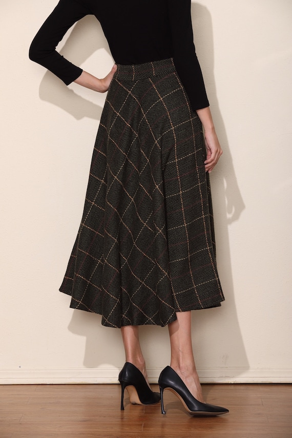 Dark Green Grid Wool Skirt Long Woolen Wool Party Skirt Evening Wedding Big Hem Dress Women Skirt Maxi Skirt Custom Size Etsy Canada