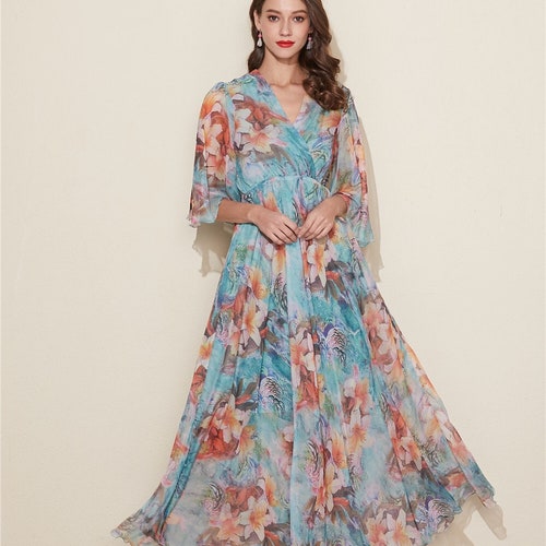 110 Colors Chiffon Blue Flower Long Party Dress Evening - Etsy