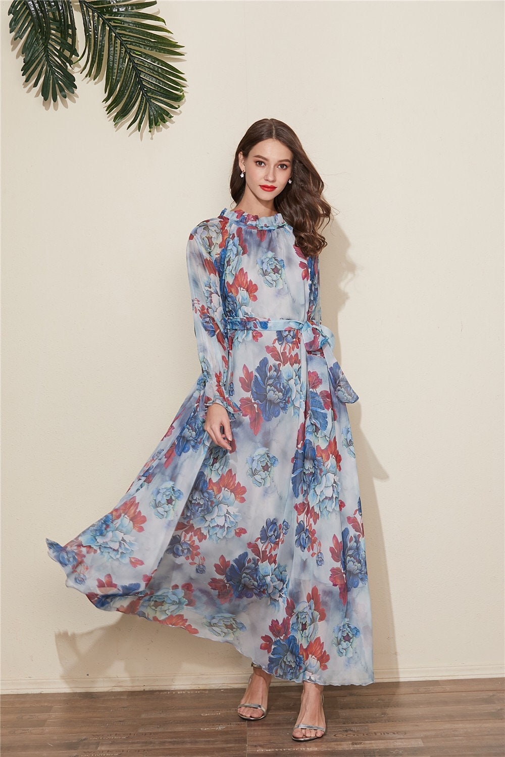 long sleeve maternity maxi dress Mocha with Sleeves High neck Long Sleeve Maternity/Nursing Maxi Dress