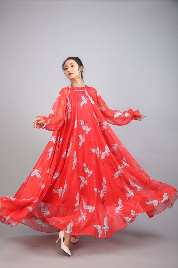 Red Chiffon Maxi Dress: Floral Party Gown, Maternity Sundress