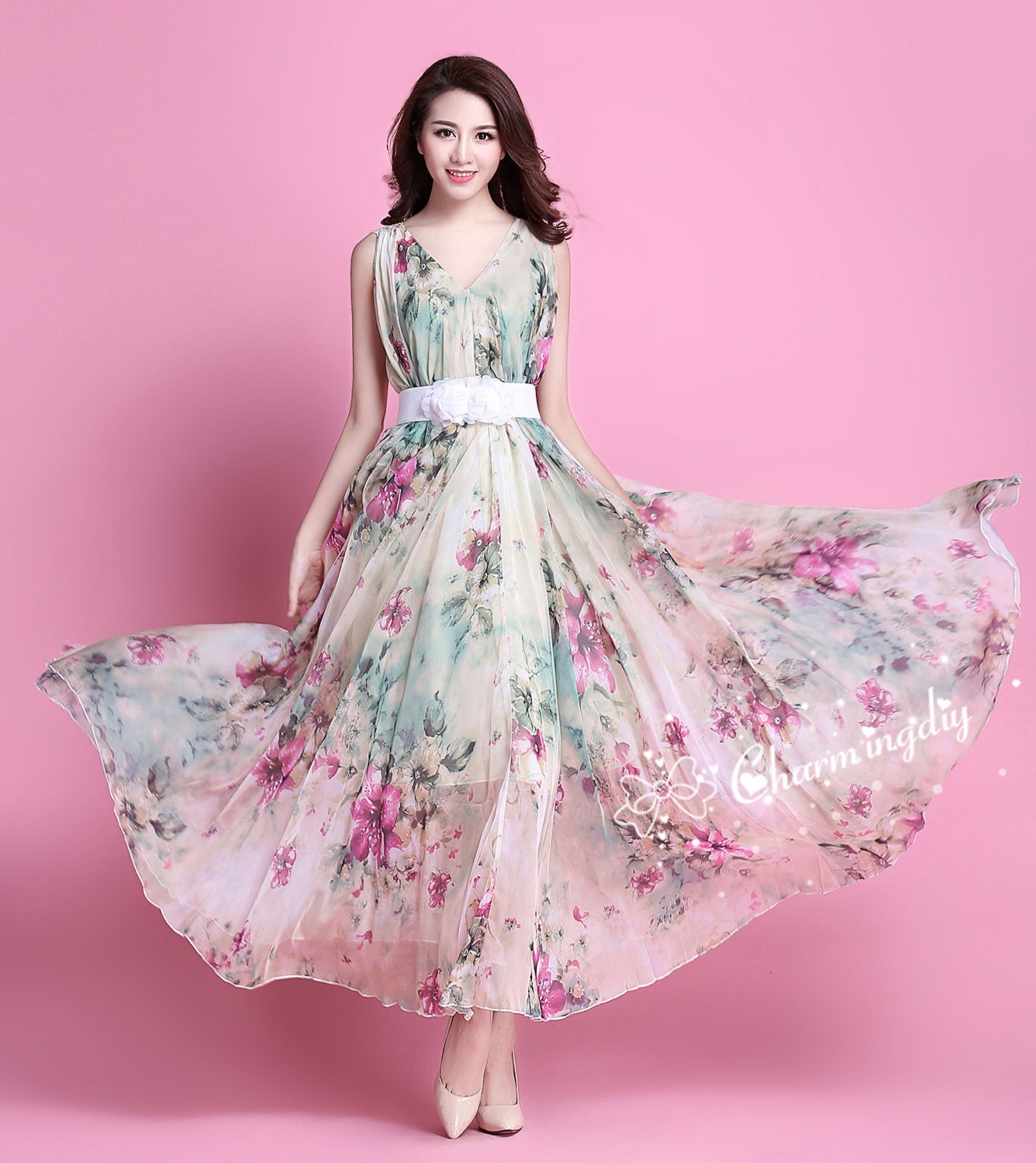 Chiffon Flower Maxi Dress: Lightweight Beach Wedding Party