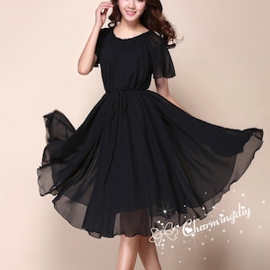 110 Colors Chiffon Black Short Sleeve Knee Skirt Party Evening Wedding Lightweight Dress Sundress Summer Bridesmaid Dress Skirt