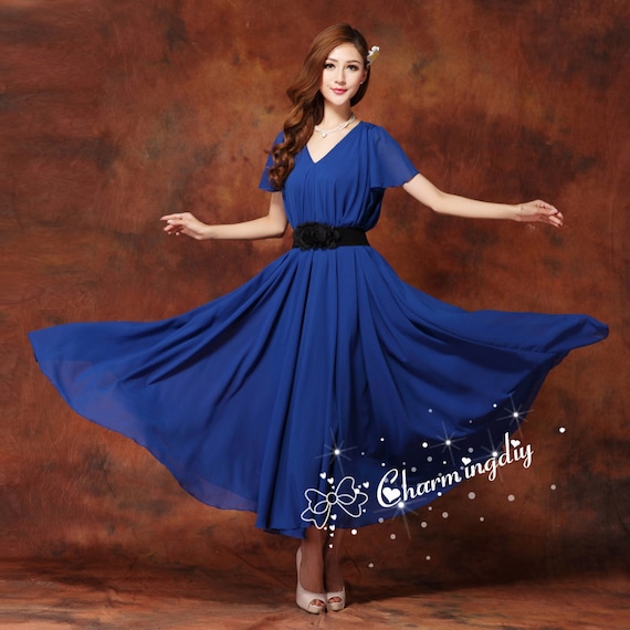 chinese dress ladies Floral printed prom maxi chiffon dresses 4996 – Xiaolizi main image 0