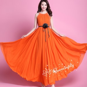 Orange Chiffon Maxi Dress: Lightweight Party Bridesmaid Gown