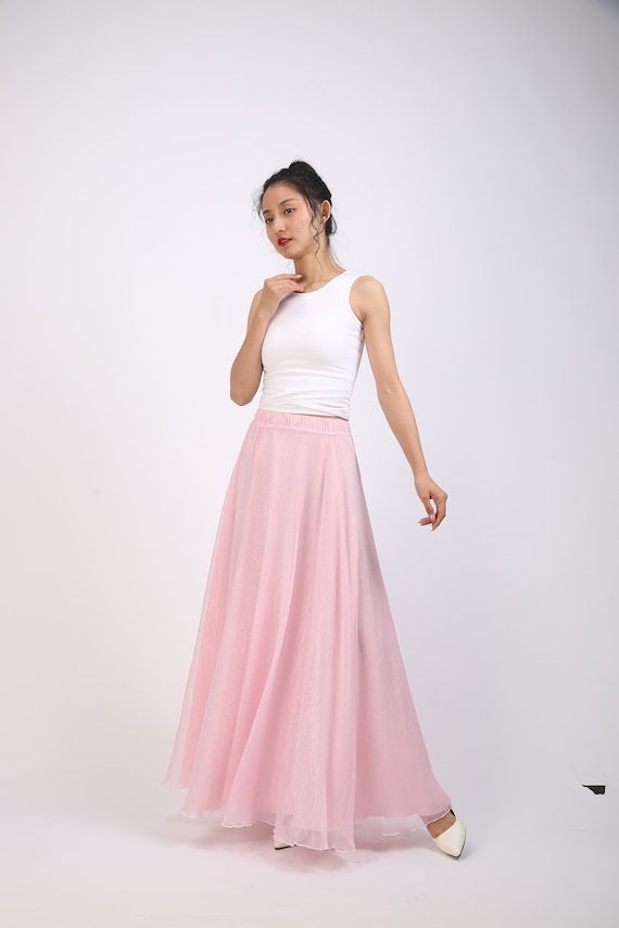 Pink Chiffon Maxi Skirt: Lightweight Evening Party Bridesmaid