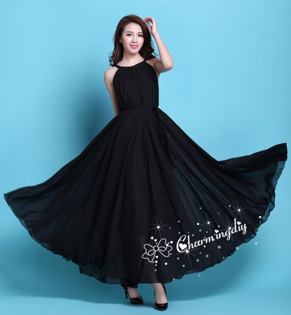 Black Chiffon Maxi Dress: Lightweight Summer Sundress - Etsy