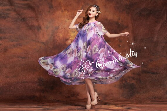 purple floral chiffon dress Women Floral Chiffon Dress,long Dress,flowy Maxi Dress,evening Dress,party Dress,summer Dress