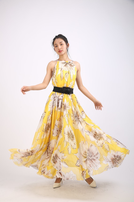 chinese dress ladies Mustard Chiffon Maxi Scarf Dress main image 1